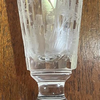 Antique Early Hand Etched Leaded DEER Scene Small Shot Glass 3-1/2" Tall as Pictured.