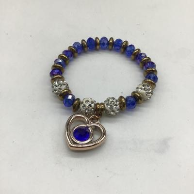Blue and gold toned beaded bracelet