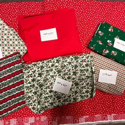 7 various Christmas colors and patterns Sewing Fabric Material Remnants Lot