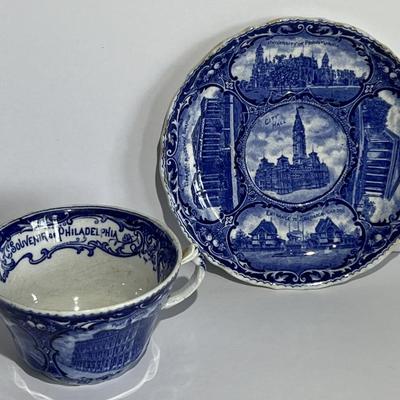 Antique Staffordshire Cup & Saucer Souvenir of Philadelphia as Pictured.