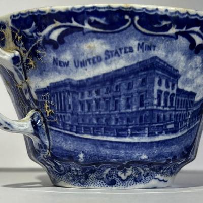 Antique Staffordshire Cup & Saucer Souvenir of Philadelphia as Pictured.