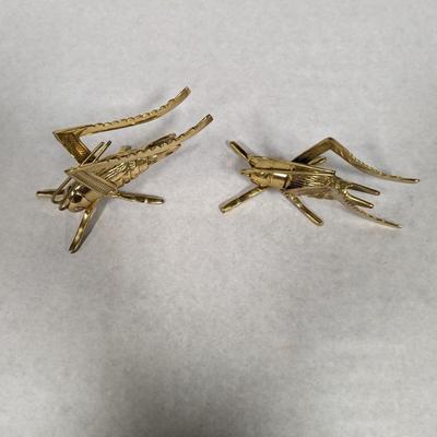 Pair Of Brass Grasshopper Paperweights