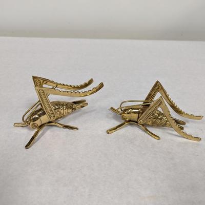 Pair Of Brass Grasshopper Paperweights
