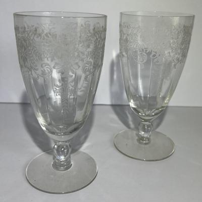 2-Antique Early Duncan & Miller Etched Wine Glasses 6