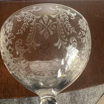 3-Antique Early Duncan & Miller Etched Cordial/Wine Glasses in Good Preowned Condition as Pictured.