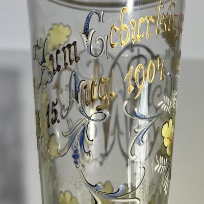 Antique 1904 Birthday Celebration Tall Beer Glass in Very Good Preowned Condition as Pictured.