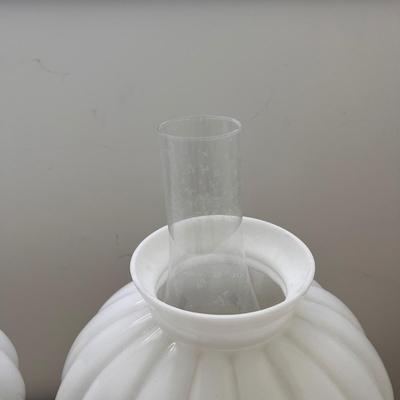 Two Brass Lamps w/ Milk Glass Shades (UB3-DZ)