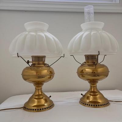 Two Brass Lamps w/ Milk Glass Shades (UB3-DZ)