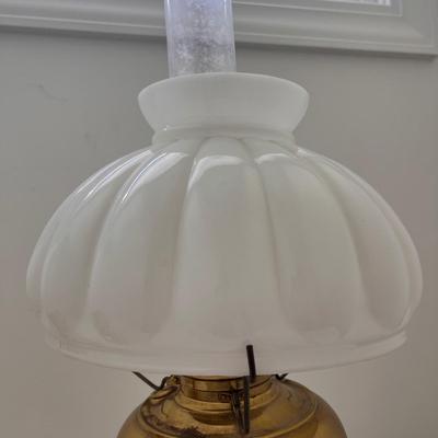 Two Brass Lamps w/ Milk Glass Shades (UB3-DZ)