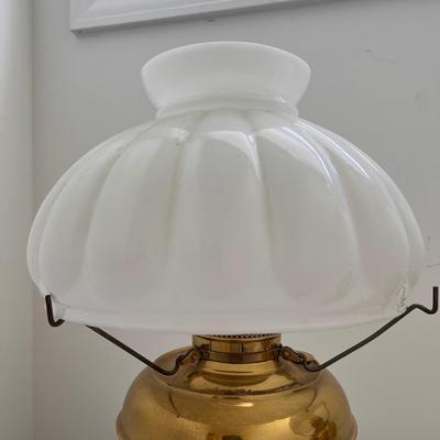 Two Brass Lamps w/ Milk Glass Shades (UB3-DZ)
