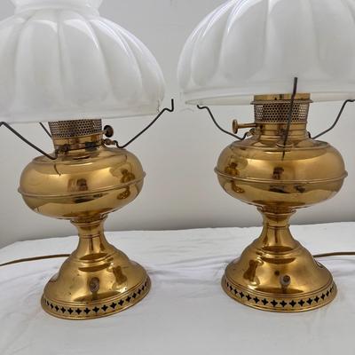 Two Brass Lamps w/ Milk Glass Shades (UB3-DZ)