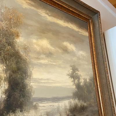 Large Framed Forest Landscape Oil on Canvas, Signed John K.