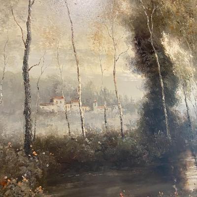 Large Framed Forest Landscape Oil on Canvas, Signed John K.