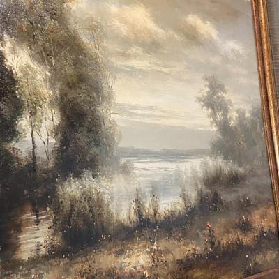 Large Framed Forest Landscape Oil on Canvas, Signed John K.