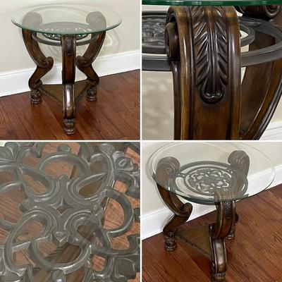 Living Room Suite Four (4) Piece Set ~ Wooden & Metal Beveled Glass Top Tables