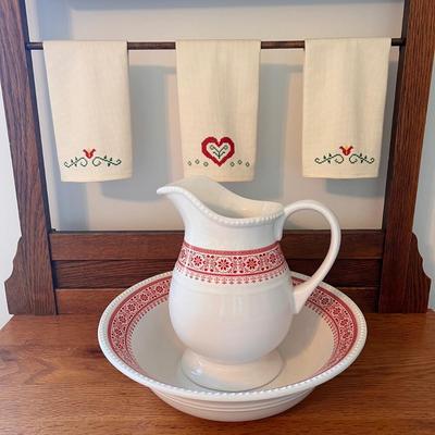 Pitcher & Basin w/ Hand-Stitched Towels (UB3-DZ)