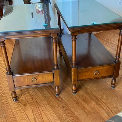 Antique Pair of Two-Tiered End Tables with One Drawer