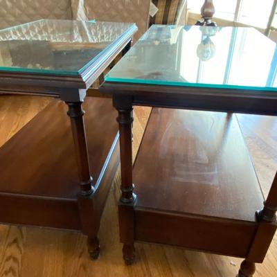 Antique Pair of Two-Tiered End Tables with One Drawer