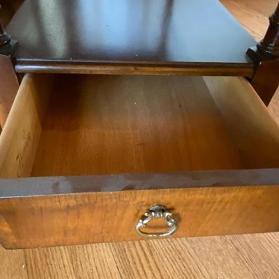 Antique Pair of Two-Tiered End Tables with One Drawer