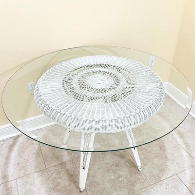 Glass Top Wicker Table With Two (2) Chairs