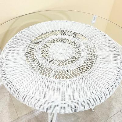 Glass Top Wicker Table With Two (2) Chairs
