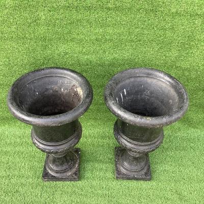 121 Pair of Tall Outdoor Fiberglass Pedestal Urn Planters