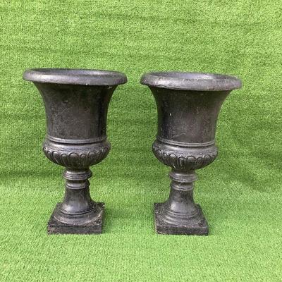 121 Pair of Tall Outdoor Fiberglass Pedestal Urn Planters