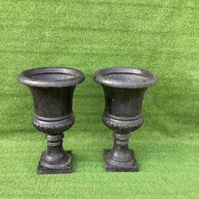 121 Pair of Tall Outdoor Fiberglass Pedestal Urn Planters