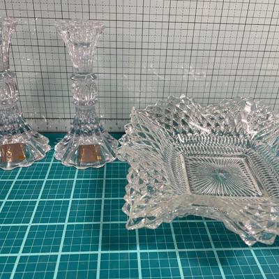 Mikasa Crystal candle stick holders and crystal bowls