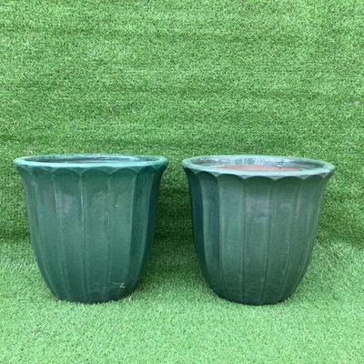 127 Pair of Green Glazed Terracotta Flower Pots