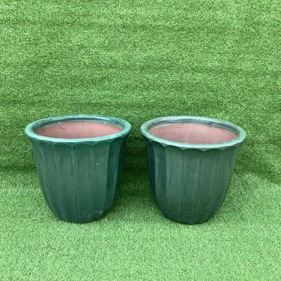 127 Pair of Green Glazed Terracotta Flower Pots