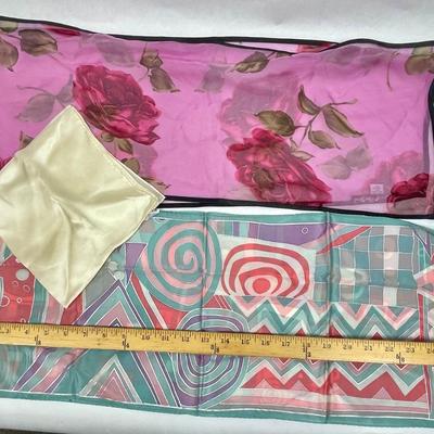 3 pc Scarf Scarves Lot pink roses geometric solid