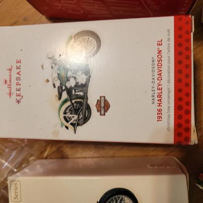 Lot of hallmark and other Harley Davidson minutures replica collectors items