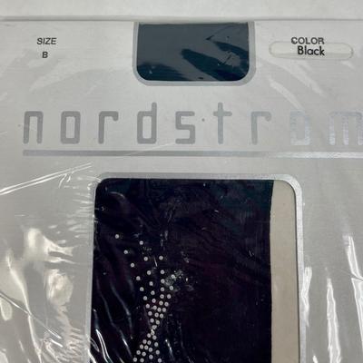 Nordstrom 100% Nylon Sheer black Pantyhose NEW in PACKAGE with rhinestone accent motif on one leg size B