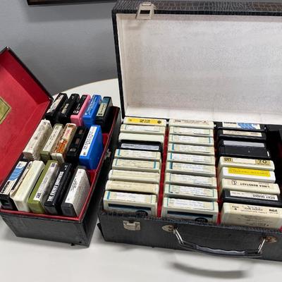 8 track tapes and boxes