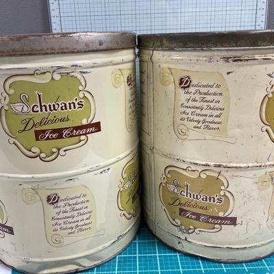 Vintage Schwanâ€™s ice cream tins with lids