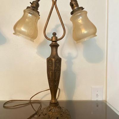 Antique Twin Gooseneck Metal Lamp, Stamped R.L.Co