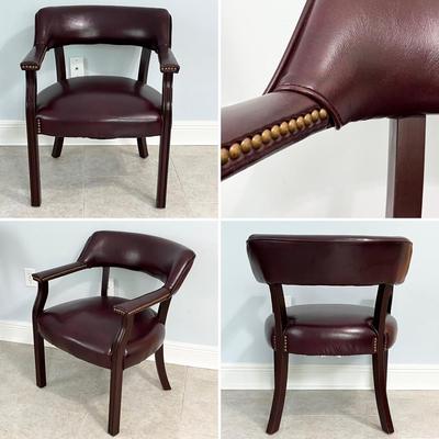 Pair (2) ~ Faux Leather Cushioned Side Chairs ~ With Nailhead Trim