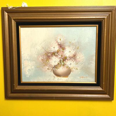 Framed, White Flowers Oil Painting