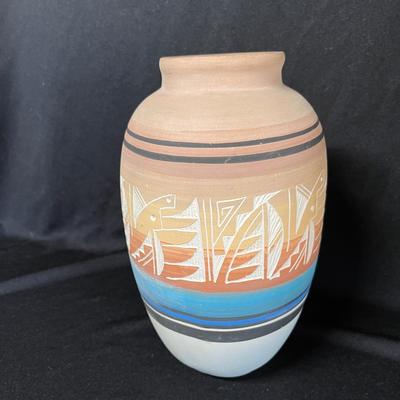Native American Art pottery vase Pink/ blue