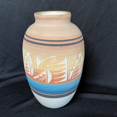 Native American Art pottery vase Pink/ blue