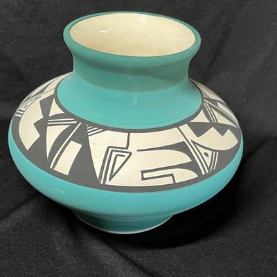 Native American Art pottery vase blue