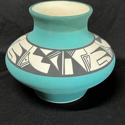 Native American Art pottery vase blue