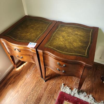 Pair Leather top Side Tables 20x23x25