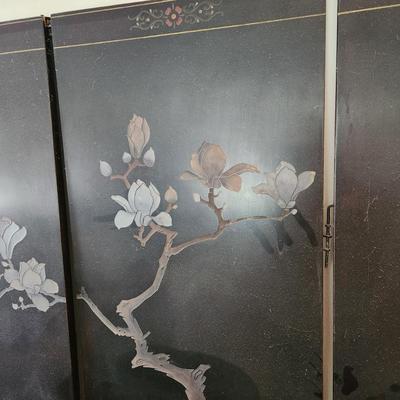 6 Panel Chinese Black Lacquer with Inlay Folding Screen