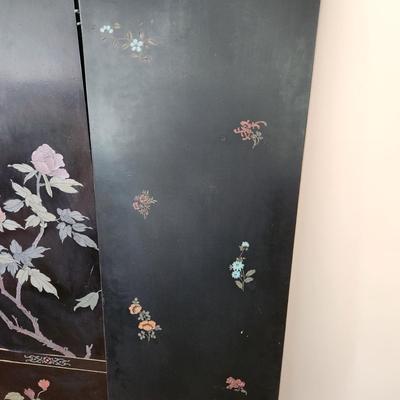 6 Panel Chinese Black Lacquer with Inlay Folding Screen