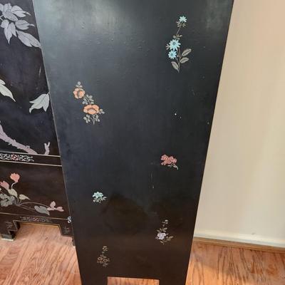 6 Panel Chinese Black Lacquer with Inlay Folding Screen