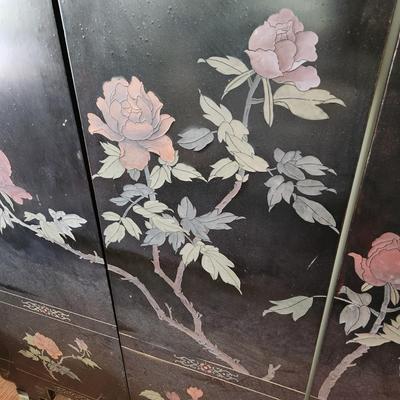 6 Panel Chinese Black Lacquer with Inlay Folding Screen