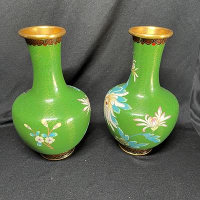 Matching Green Cloisonne Vases