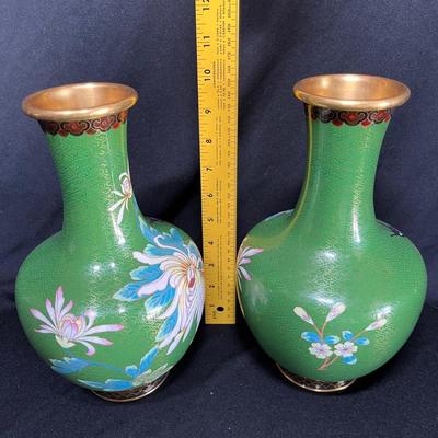 Matching Green Cloisonne Vases